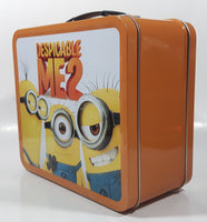 2013 Despicable Me 2 Minions Themed Orange Embossed Tin Metal Lunch Box Container