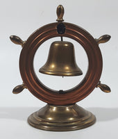 Vintage Copper Captain's Ship Wheel with Brass Bell and Base 4 1/2" Tall