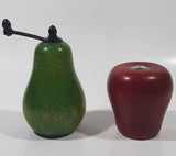 Vintage Style 3" Tall Red Apple Wood Salt Shaker with 5" Tall Green Pear Wood Pepper Grinder Mill