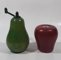 Vintage Style 3" Tall Red Apple Wood Salt Shaker with 5" Tall Green Pear Wood Pepper Grinder Mill