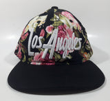 Flag & Symbol Pink Tropical Flower Themed Embroidered Los Angeles Black Snap Back Adjustable Size Baseball Cap Hat