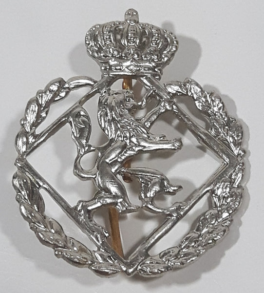 Vintage Royal Army Lion Crown Wreath 1 1/8" x 1 3/8" Silver Tone Metal Military Hat Cap Shoulder Badge Insignia