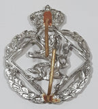 Vintage Royal Army Lion Crown Wreath 1 1/8" x 1 3/8" Silver Tone Metal Military Hat Cap Shoulder Badge Insignia