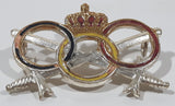Vintage Belgium Army Three Ring Crossed Sword and Crown Military Sports Badge 1 3/8" x 2" Enamel Metal Hat Cap Shoulder Badge Insignia