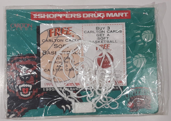 1995-96 Shoppers Drug Mart Carlton Cards Promotional Vancouver Grizzlies NBA Basketball Team 10" x 14" Inaugural Calendar and Mini Basketball Hoop New in Plastic