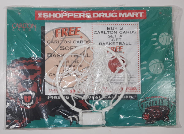 1995-96 Shoppers Drug Mart Carlton Cards Promotional Vancouver Grizzlies NBA Basketball Team 10" x 14" Inaugural Calendar and Mini Basketball Hoop New in Plastic
