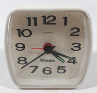 Vintage Westclox Battery Operated 3" White Plastic Nightstand Alarm Clock with Glow in The Dark Hands