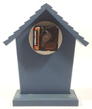 White Goose Birds with Blue Bows Flower Themed Blue House Building Shaped Wood Mantle Clock 9 1/4" Tall
