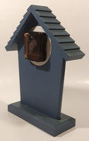 White Goose Birds with Blue Bows Flower Themed Blue House Building Shaped Wood Mantle Clock 9 1/4" Tall