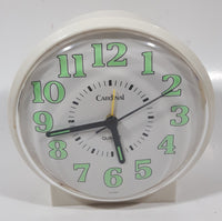 Vintage Cardinal White Plastic 5 1/4" Tall Alarm Clock with Glow In The Dark Hands and Numbers