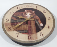 FirsTime Chat Mechant "Naughty Cat" Laying On Top Of A Stack Of Books 11 1/2" Round Wall Clock with Paper Hands