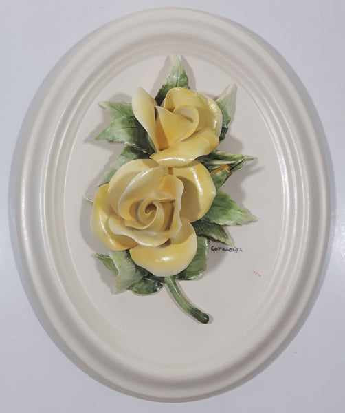 Vintage Fable Loraleigh Shearing Yellow Flowers and Green Leaves 6 1/4" x 8" Ceramic Wall Plaque
