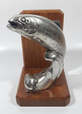 Vintage Jumping Salmon or Trout Fish 6 1/2" Tall Metal and Wood Bookend