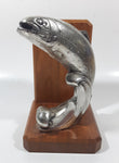 Vintage Jumping Salmon or Trout Fish 6 1/2" Tall Metal and Wood Bookend