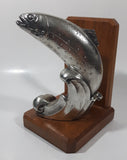 Vintage Jumping Salmon or Trout Fish 6 1/2" Tall Metal and Wood Bookend