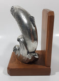 Vintage Jumping Salmon or Trout Fish 6 1/2" Tall Metal and Wood Bookend