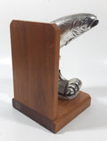Vintage Jumping Salmon or Trout Fish 6 1/2" Tall Metal and Wood Bookend