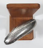 Vintage Jumping Salmon or Trout Fish 6 1/2" Tall Metal and Wood Bookend