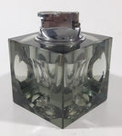 Vintage Cube Shaped Indented Sides Tinted Glass Table Top Gas Lighter 3 1/2" Tall Made in Japan