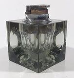 Vintage Cube Shaped Indented Sides Tinted Glass Table Top Gas Lighter 3 1/2" Tall Made in Japan