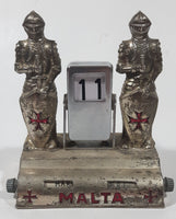 Rare Antique Malta Medieval Knights in Armor with Red Enamel Crosses Themed 4" Tall Perpetual Day Date Calendar Flipping Date