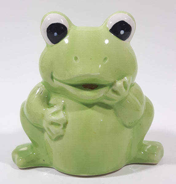 Curved Back Green Frog 5" Tall Ceramic Pottery Figurine