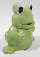 Curved Back Green Frog 5" Tall Ceramic Pottery Figurine