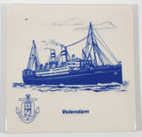 Vintage Holland America Line Volendam Ocean Liner Ship Blue and White 6" x 6" Ceramic Tile Trivet