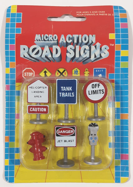 Vintage 1989 FunRise Item No. 10201 Micro Action Road Signs Set of 6 Plastic 1 1/4" New In Package