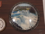 Vintage A&F Canada Niagara Falls Canada Waterfall Day and Night Round Domed Photos with Thermometer 6" x 13" Wood Plaque with Chain Hanging