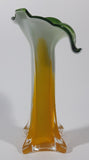 Yellow and White Green Lily Shaped 7 5/8" Tall Art Glass Flower Bud Vase