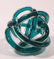 Infinity Rope Twisted Knot Ball 4 1/2" Turquoise Teal Blue Hand Blown Art Glass Sculpture