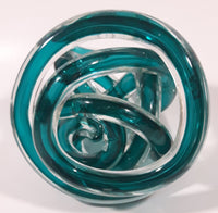 Infinity Rope Twisted Knot Ball 4 1/2" Turquoise Teal Blue Hand Blown Art Glass Sculpture