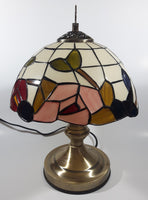 Vintage Plastic Stained Glass Hand Painted Flower Themed 14" Tall Table Lamp Light