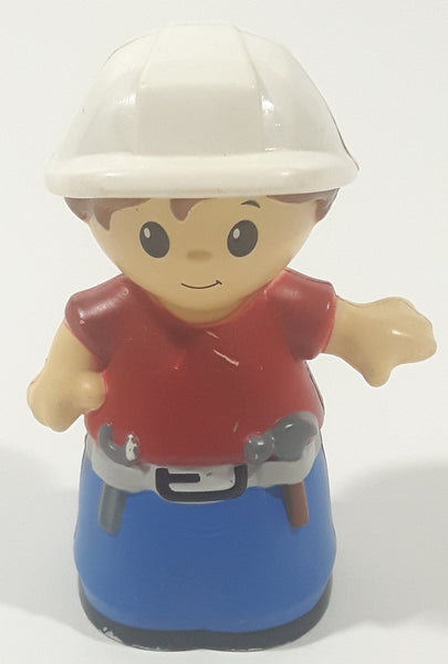 Mega Bloks My First Builders Construction Worker in White Hard Hat Wearing Red and Blue 3" Tall Plastic Toy Figure AM 13854