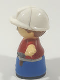 Mega Bloks My First Builders Construction Worker in White Hard Hat Wearing Red and Blue 3" Tall Plastic Toy Figure AM 13854