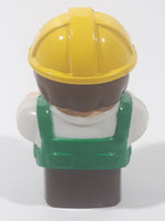 Mega Bloks My First Builders Construction Worker in Yellow Hard Hat Wearing Black and Green 3" Tall Plastic Toy Figure