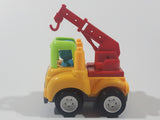 Crane Picker Truck Yellow Green Red with Blue Driver Push and Go 3 1/4" Long Plastic Toy Car Vehicle