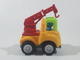 Crane Picker Truck Yellow Green Red with Blue Driver Push and Go 3 1/4" Long Plastic Toy Car Vehicle