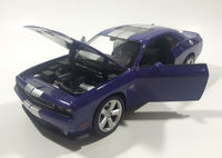 2014 Welly No. 24049 Dodge Challenger SRT White Purple with Silver Stripes 7 1/2" Long Die Cast Toy Car Vehicle with Opening Doors and Hood