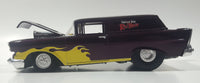 1998 Racing Champions WCW NWO Spring Stampede April 11, 1999 '57 Chevy Wagon Nature Boy Ric Flair Dark Purple with Yellow Flames 8 1/2" Long Die Cast Toy Car Vehicle With Opening Hood