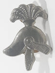 Vintage Spartan Soldier Armor Helmet Shaped 1/2" x 7/8" Silver Tone Hat Cap Shoulder Badge Military Insignia