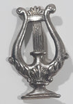 WWII British Navy Marines Lyre Musical Instrument Shaped 3/4" x 1 1/8" Silver Tone Hat Cap Shoulder Badge Military Insignia