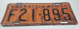 Vintage 1950 Saskatchewan F Orange with Black Letters Vehicle Farm License Plate Tag 21 895