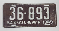 Vintage 1949 Saskatchewan Brown with White Letters Vehicle Farm License Plate Tag 36 893