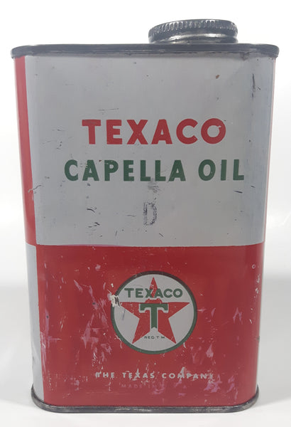 Vintage 1940s Texaco Capella Oil Red and White 6 1/2" Tall Metal Oil Can