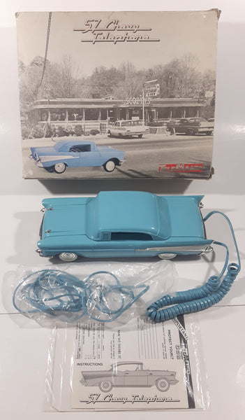 Vintage Telemania '57 Chevy Bel Air Car Shaped Blue Telephone Headlights Light Up and It Honk New in Box
