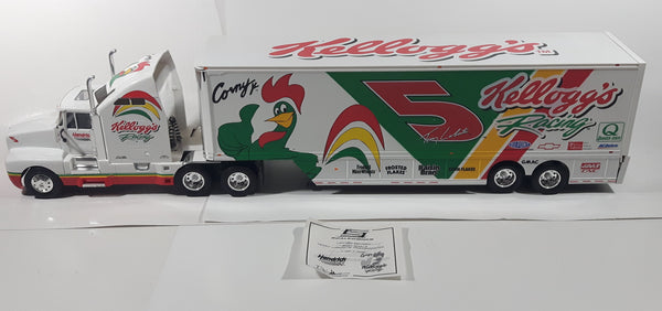 1996 Scaletech Limited Edition 1 of 1000 ﻿Kellogg's Racing Semi Tractor Truck and Trailer NASCAR #5 Terry Labonte Corn Flakes Corny Mascot White 1/24 Scale Large 29 1/2" Long Die Cast Toy Car Vehicle