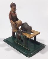 Rare Antique 1940s Wood Cutter Saw Shop Worker Tin Metal Toy Made in Germany U.S. Zone