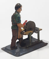 Rare Antique 1940s Machinist Shop Worker Using Grinder Tin Metal Toy Made in Germany U.S. Zone